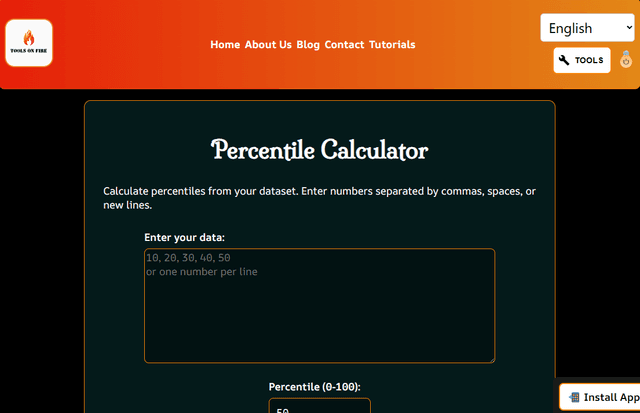 Percentile Calculator tool screenshot